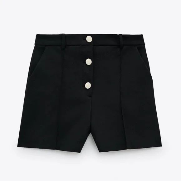 Zara Black High Waisted Shorts with gold buttons NWT - Picture 7 of 7